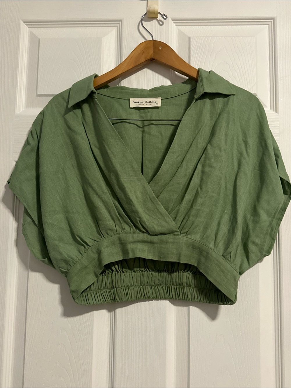 Crop Wrap Top with Elastic Hem in Sage Green